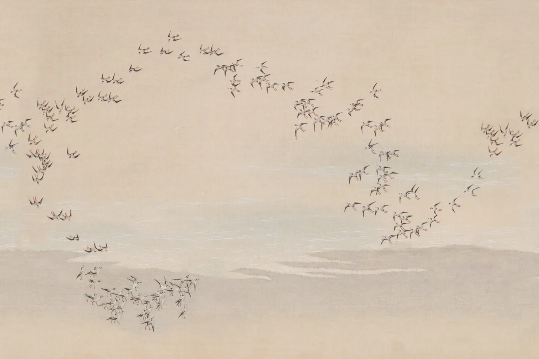 Flocking Beige Bird Serenity Kunstinspireret fototapet