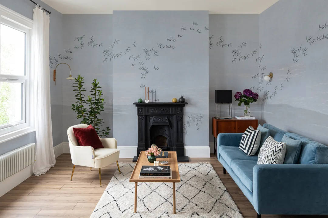 Blue Bird Flock Scenic Animal Art Mural