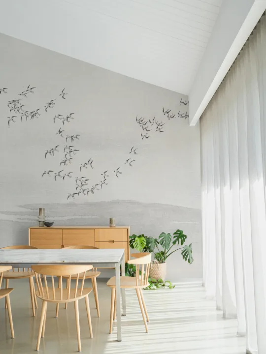 Grå flokkfugler Minimalistisk natur Kunstnerisk fototapet
