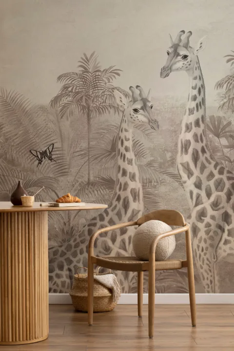 Beige vintage tropisk giraff illustrasjon fototapet
