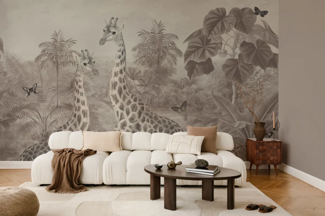 Beige vintage tropisk giraff illustrasjon fototapet