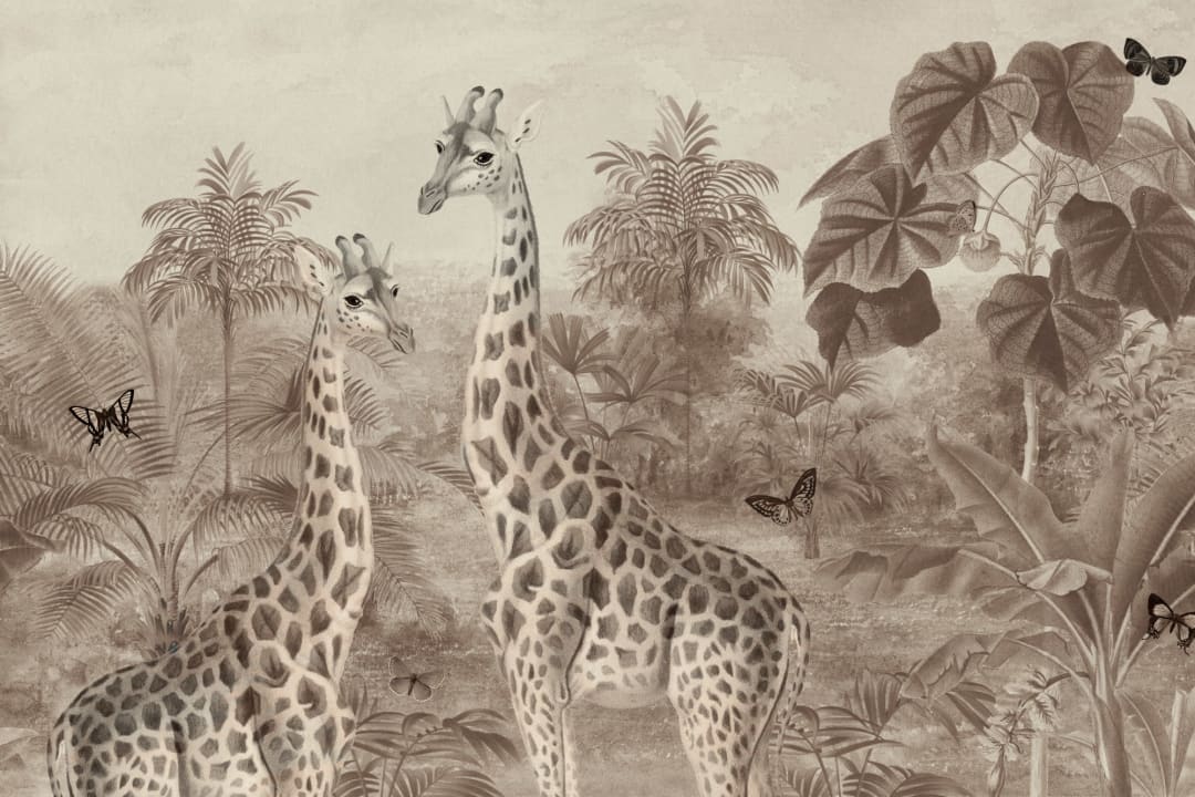 Beige vintage tropisk giraff illustrasjon fototapet