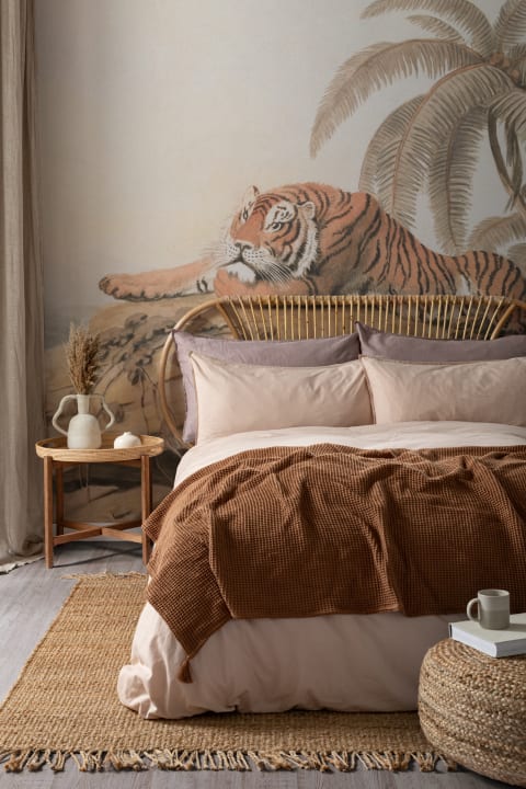 Kuvitettu trooppinen maisema Tiger kuvatapetti