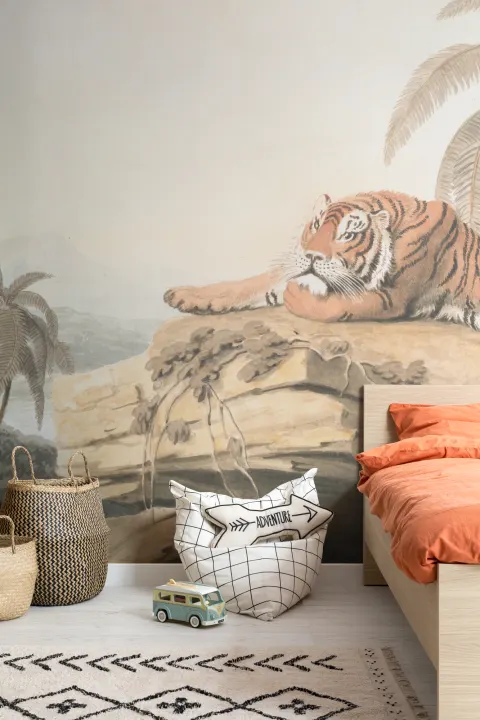 Illustrated Tropical Landscape Tiger Mural