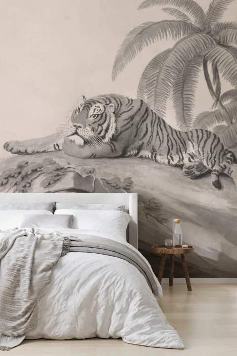 Mural de papel pintado Gris Paisaje tropical Tigre