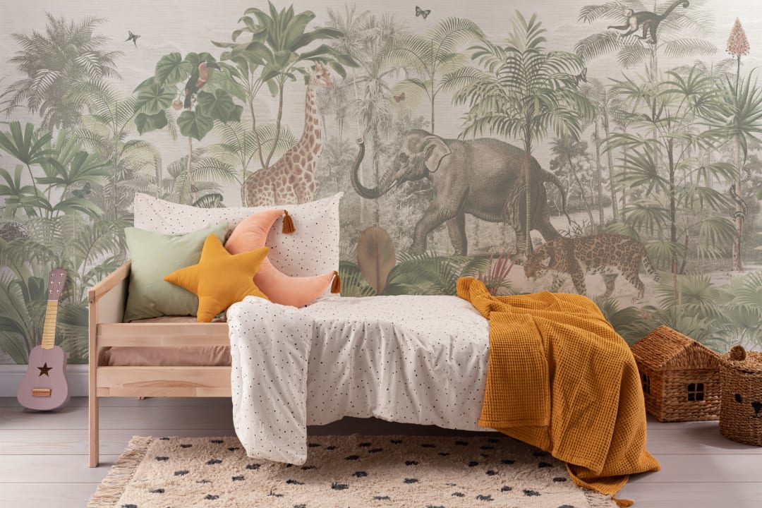 Asian Jungle Animals Watercolor Mural