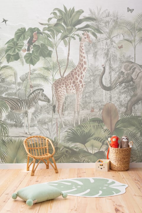 Asian Jungle Animals Watercolor Mural