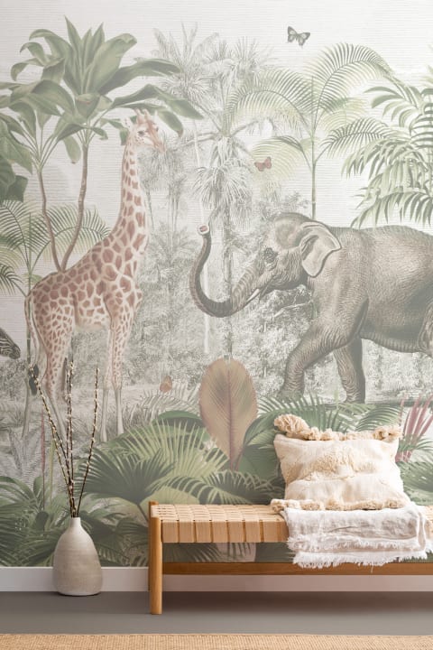Asian Jungle Animals Watercolor Mural