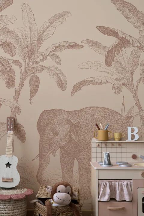 Terracotta Vintage Explorer Elephant Wallpaper Mural