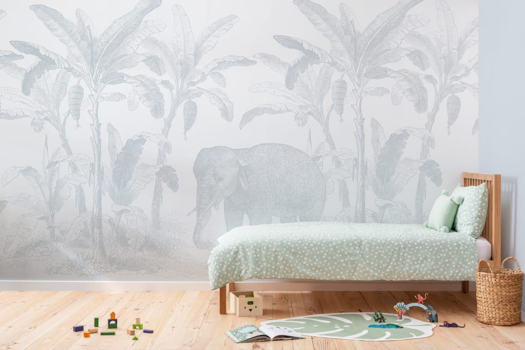 Blå Årgång Utforskare Elefant Mural-Tapeter
