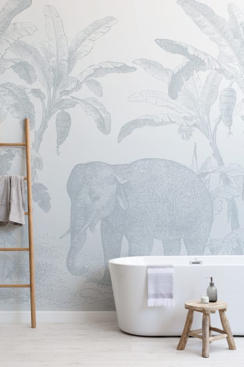Blue Vintage Explorer Elephant Wallpaper Mural