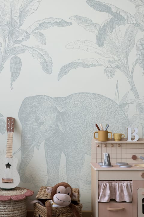 Mural de papel de parede do Elefante Explorador Vintage Azul