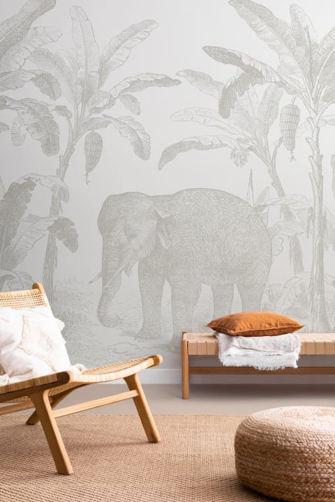 Neutral Vintage Explorer Elephant Wallpaper Mural