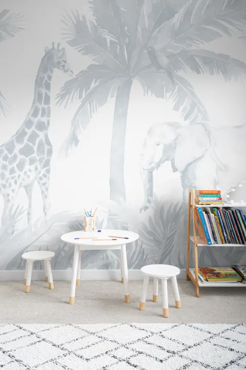Blue Watercolor Jungle Nursery Wallpaper Mural