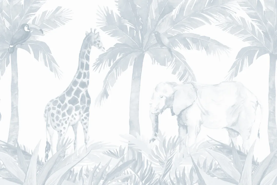 Mural de papel pintado Azul Acuarela Jungla de Guardería