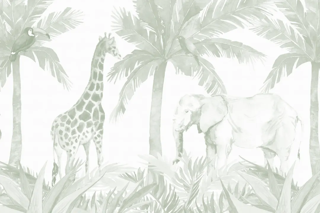 Mural de papel pintado Verde acuarela de la selva del cuarto de niños