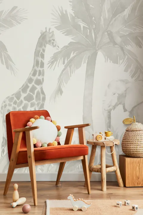 Neutral Watercolor Jungle Nursery Wallpaper Mural