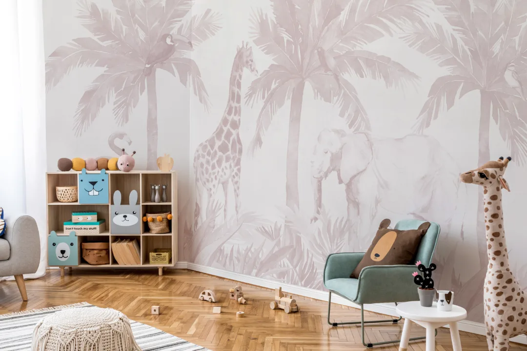 Mural de papel pintado Acuarela rosa para cuarto infantil
