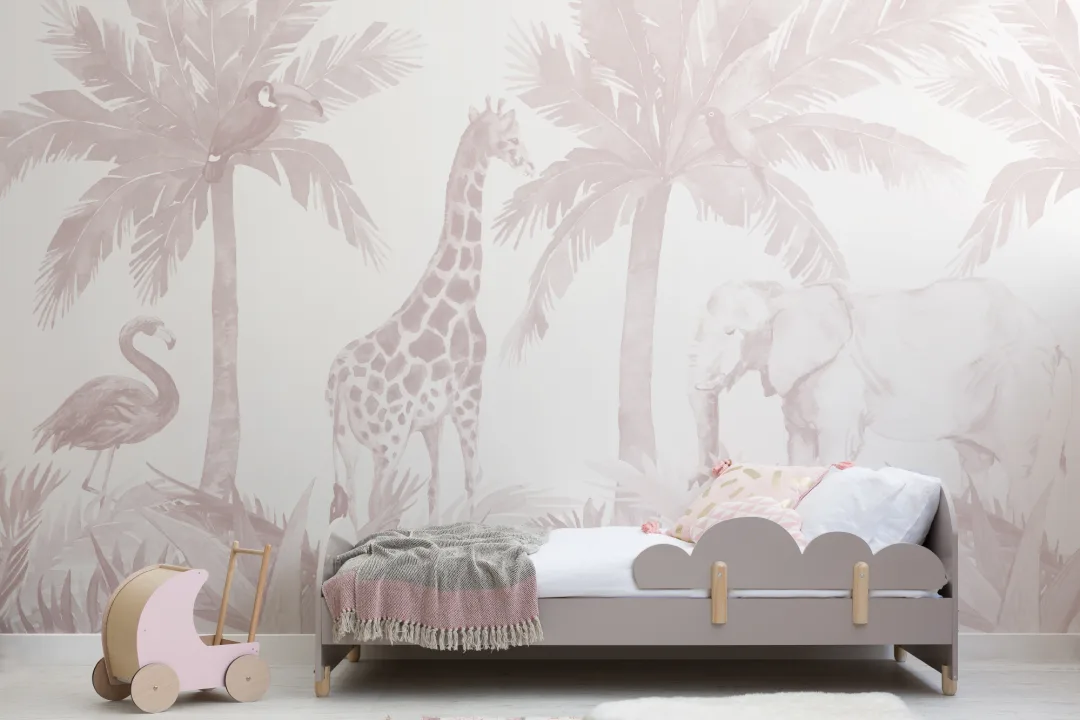 Pink Watercolor Jungle Nursery Wallpaper Mural