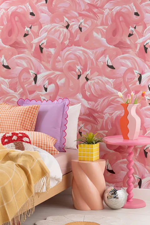 Vaaleanpunainen flamingo lintu kuvio kuvatapetti