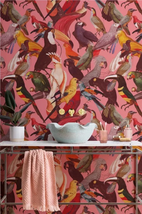 Mural Papel Pintado con Aves Tropicales Multicolores