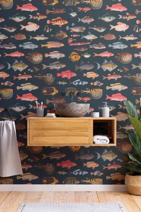 Colorful Fish Curiosities Pattern Wallpaper Mural