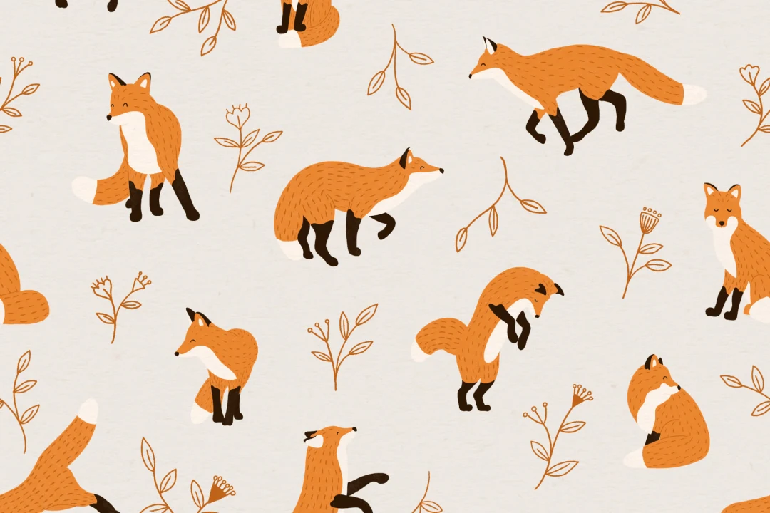 Mural Papel Pintado Ilustrado con Motivos de Zorros Color Naranja