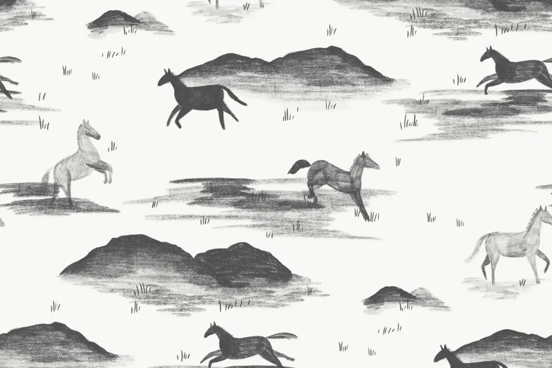 Gray Wild Horse Sketch Pattern Wallpaper Mural