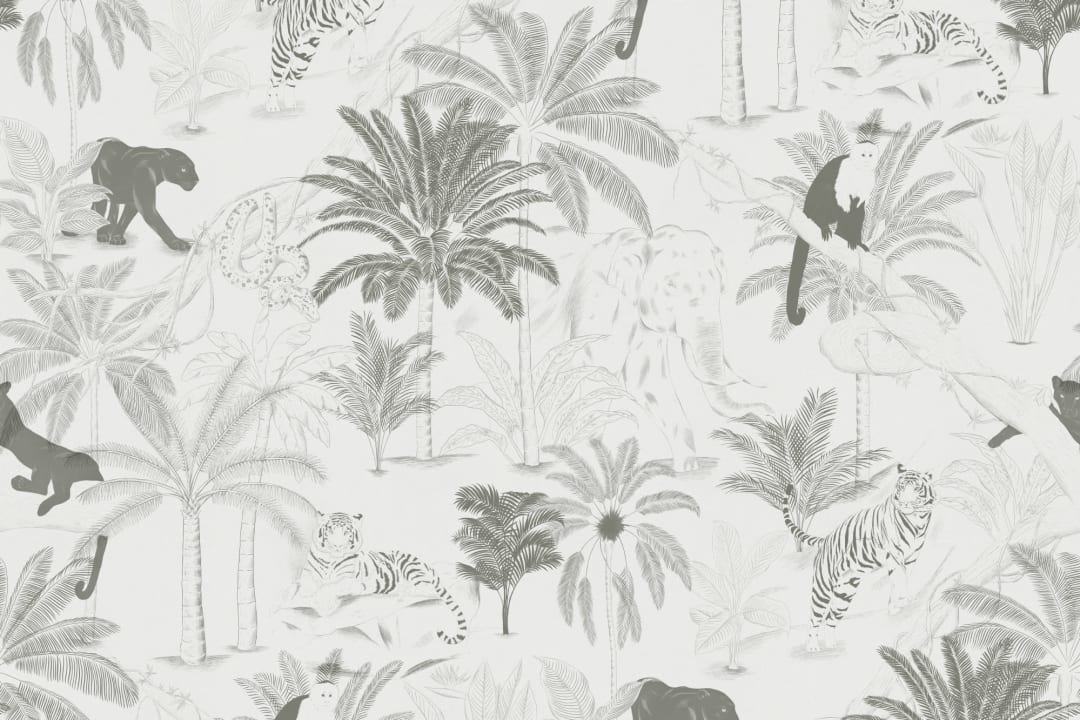 Sophisticated Minimal Jungle Animals Pattern Wallpaper Mural