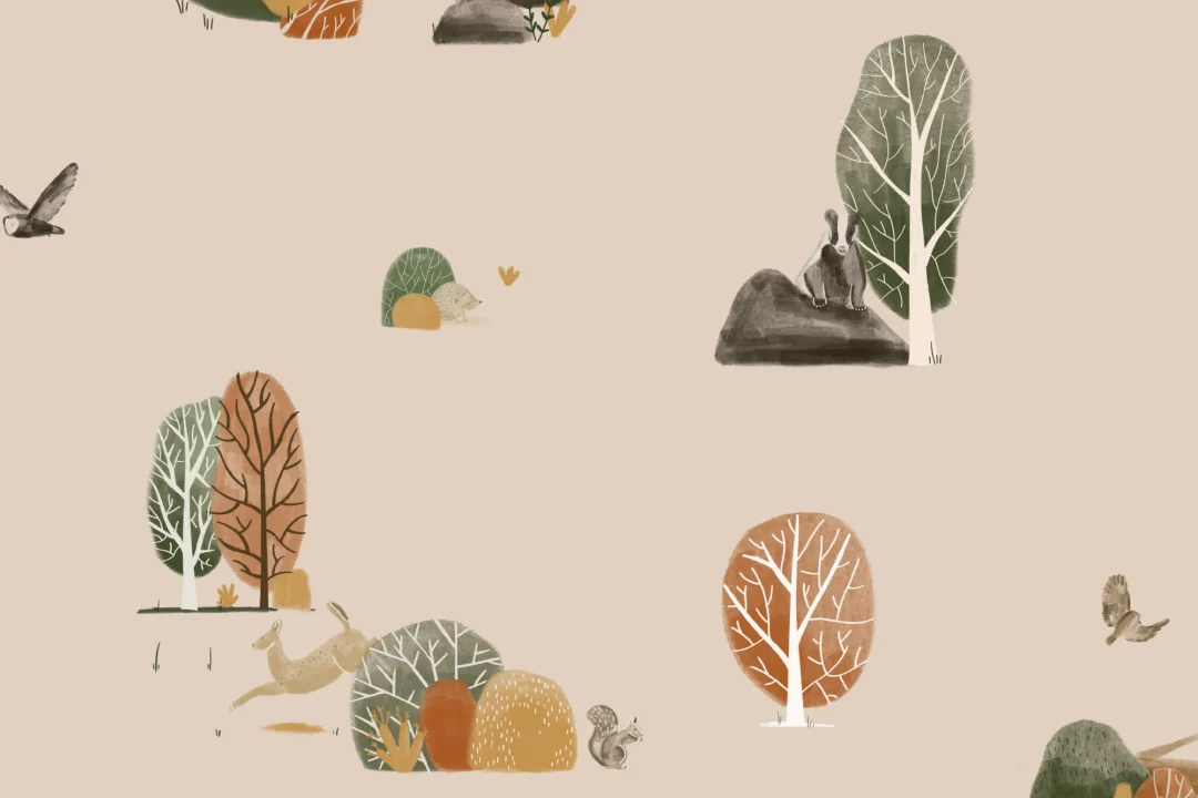 Kids Painted Woodland Animals Repeat Pattern Wallpaper