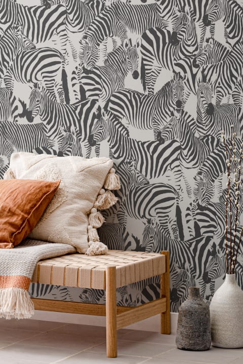Black and White Zebra Animal Modern Repeat Pattern Wallpaper