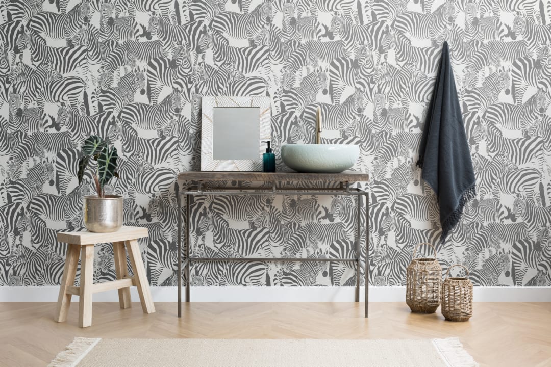 Papel Pintado Animales con Estampado de Cebras en Blanco y Negro