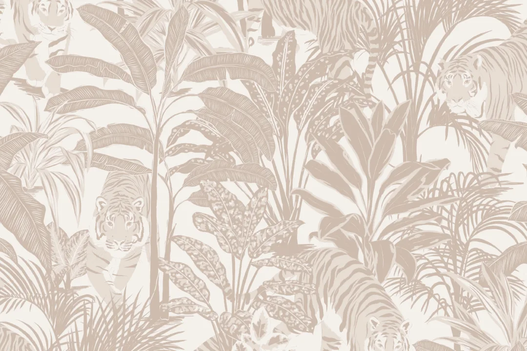 Beige Tropical Tiger Jungle tapet