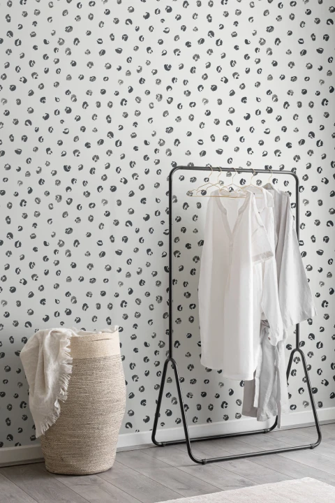Black and White Watercolor Leopard Print Repeat Pattern Wallpaper