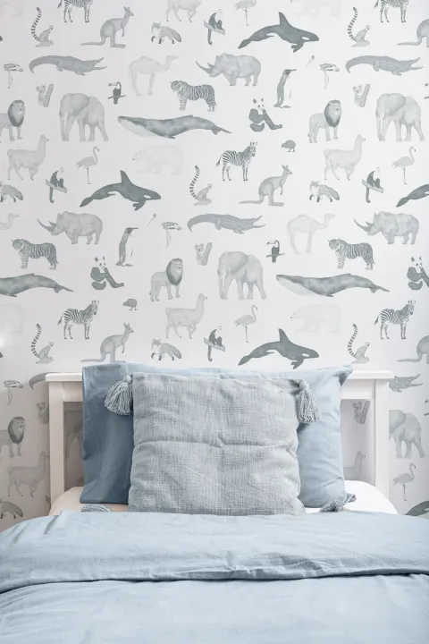 Blue Watercolor Animals Repeat Pattern Wallpaper