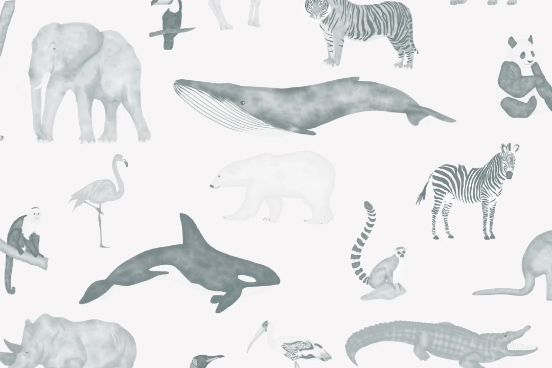 Papel Pintado Azul y Gris con Patrón de Animales