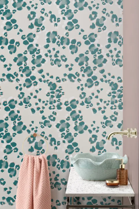 Teal Maximalist Leopard Spots Repeat Pattern Wallpaper