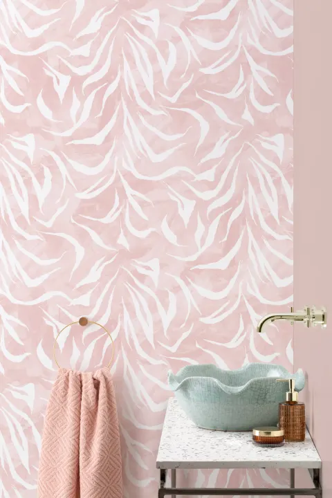 Papel Pintado Blanco y Rosa Atigrado