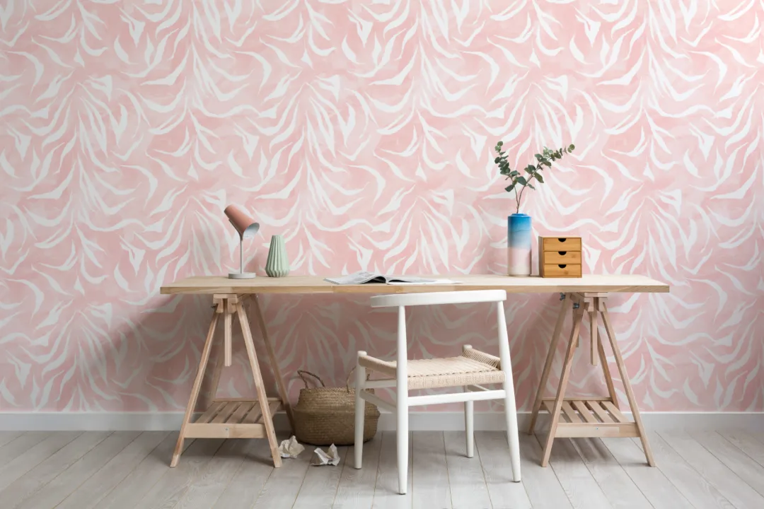 Papel Pintado Blanco y Rosa Atigrado