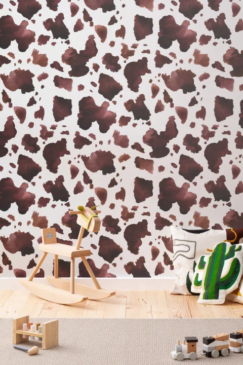 Painted Brown Cow Print Repeat Pattern Wallpaper