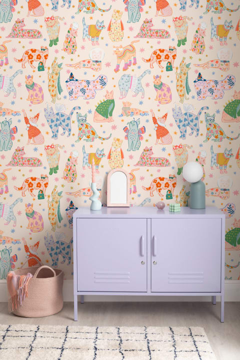 Bright Cats in Outfits Print Wallpaper Mural