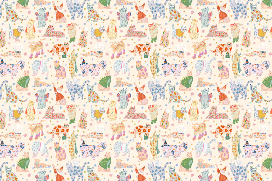 Bright Cats in Outfits Print Wallpaper Mural