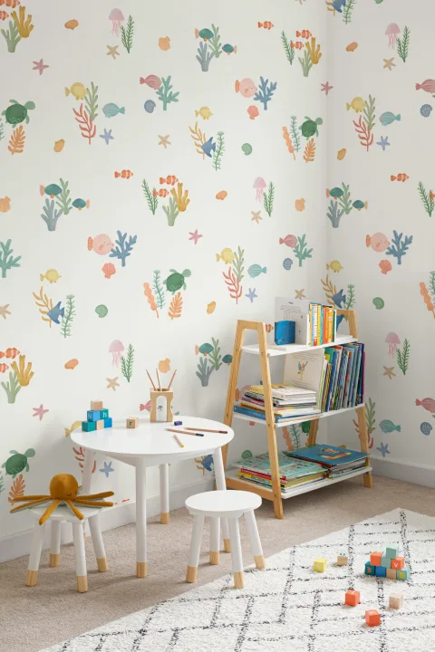 Papel Pintado Peces y Corales Pintados a Mano
