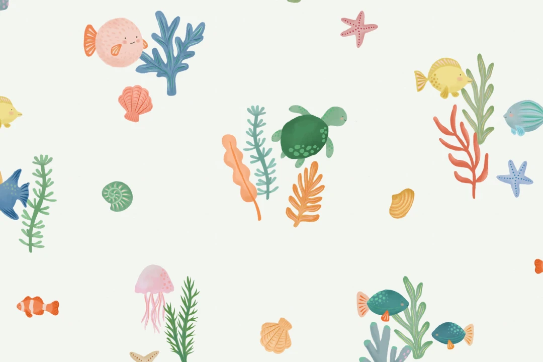 Papel Pintado Peces y Corales Pintados a Mano