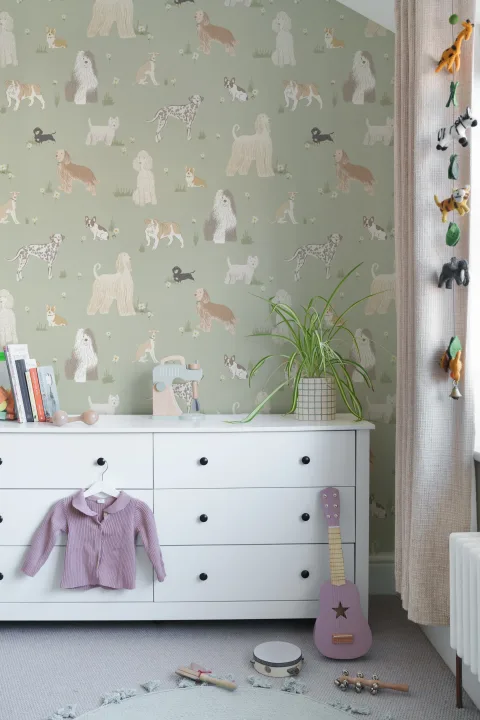 Green Whimsical Dog Pattern Mural Delight Mural