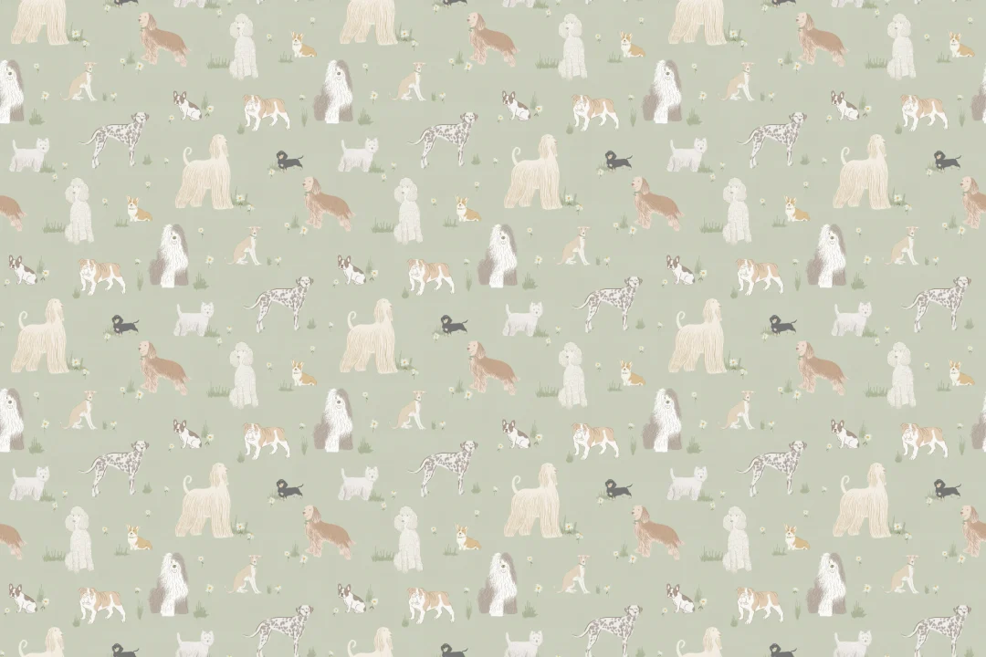 Green Whimsical Dog Pattern Mural Delight Mural