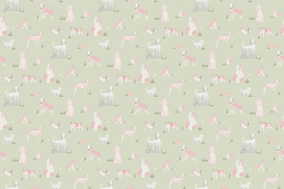 Green and Pink Playful Dogs Mural