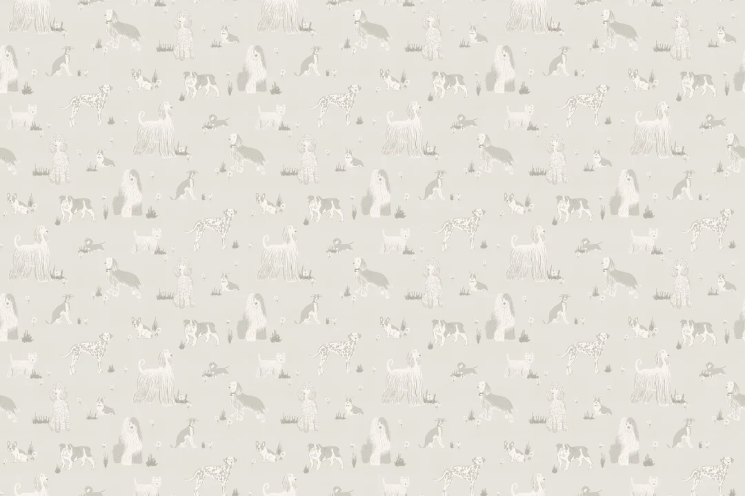 Murales de papel pintado de perros juguetones grises