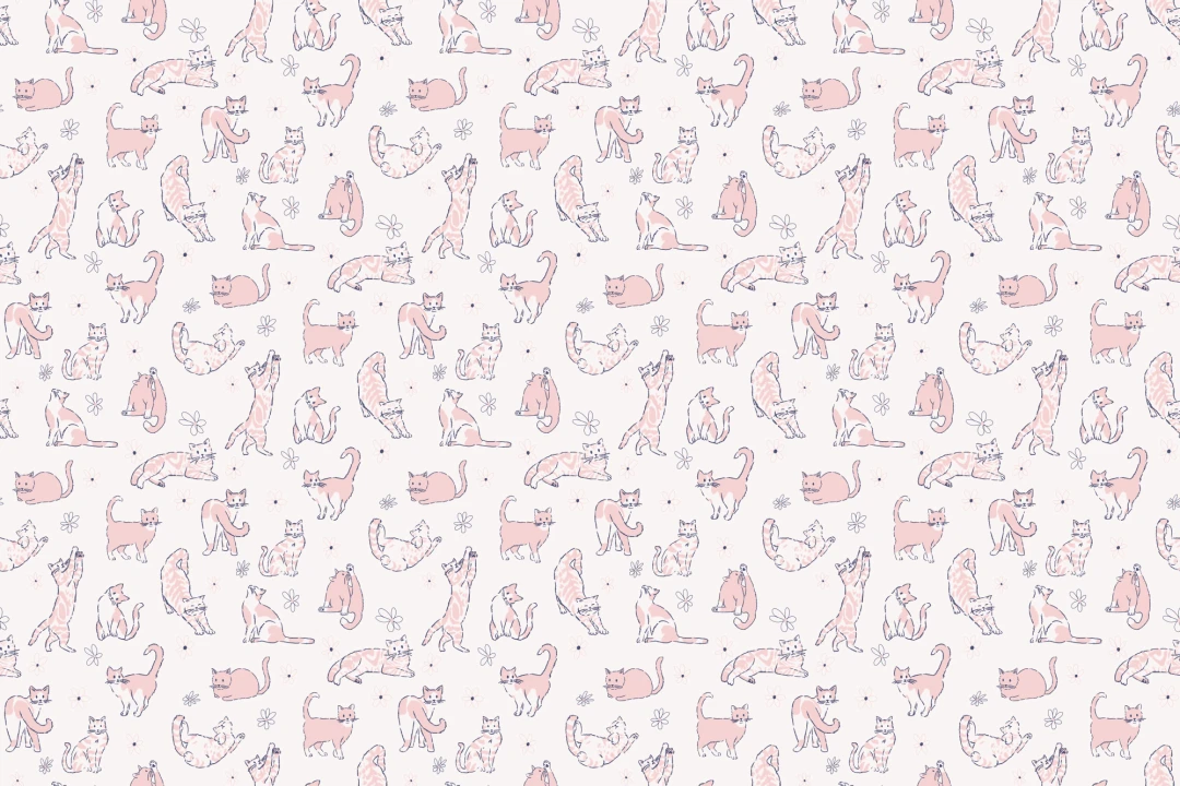 Mural infantil de gatos juguetones en rosa con temática animal