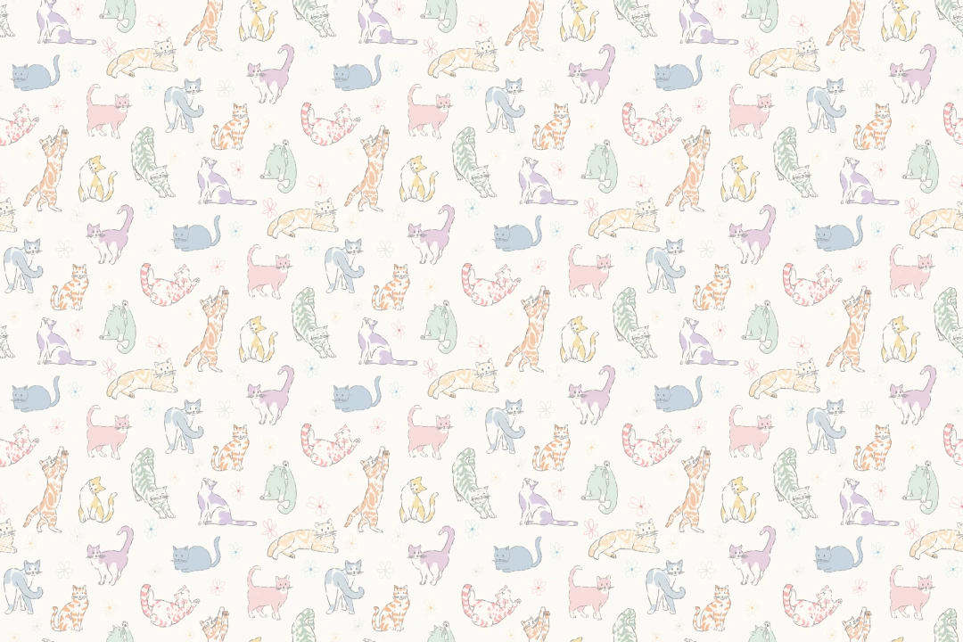 Multicolor Playful Cat Kids' Mural For Cheerful Spaces